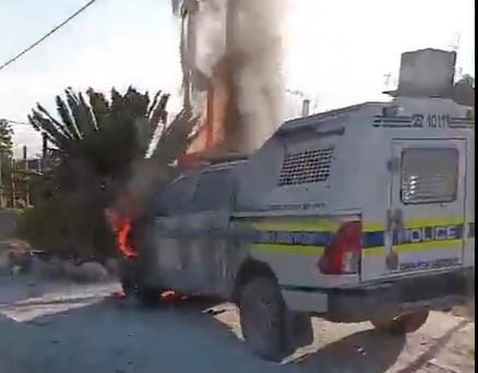 Snl24 | WATCH: Police van set on fire!