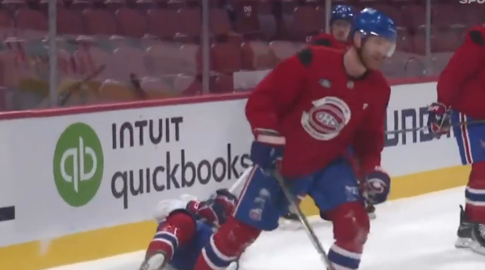 Mike Matheson picked up Arber Xhekaj at training