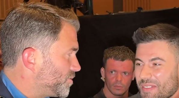 ‘You are snaky’ – Eddie Hearn and Ben Shalom get into tense backstage argument after Chris Eubank Jr eggs Conor Benn